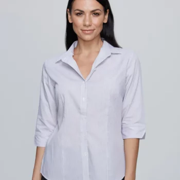 Henley Striped 3/4 Sleeve Shirt – Ladies