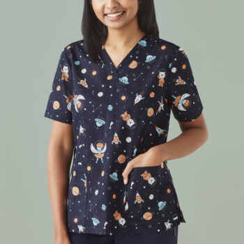 Space Party Womens Scrub Top